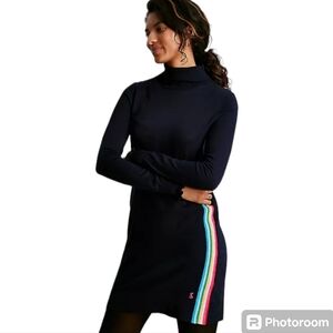 Joules UK Laurie Navy Blue Turtleneck Long Sleeve Sweater Rainbow Dress 8 Medium